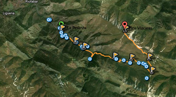 Captura de pantalla de la ruta en Google Earth